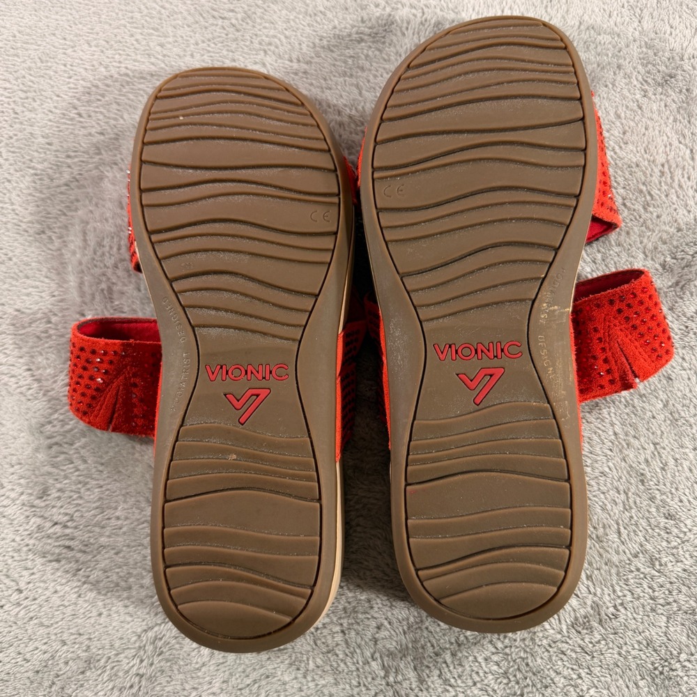 Vionic Alexis Sandals Womens 9 Red Rhinestone Suede Orthotic Platform Slides - Picture 7 of 11